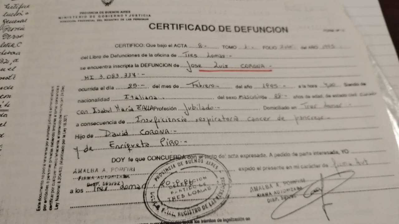 17. Certificado de defuncion de José Corona 17. Certificado de defuncion de José Corona