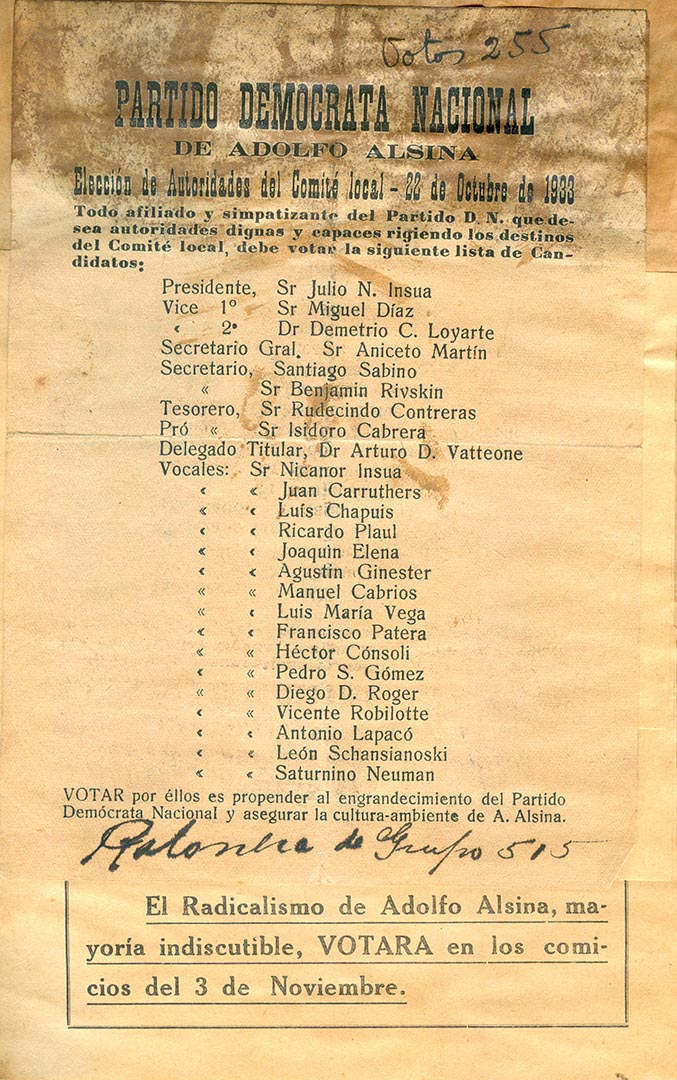 PDN ADOLFO ALSINA BOLETA 1933