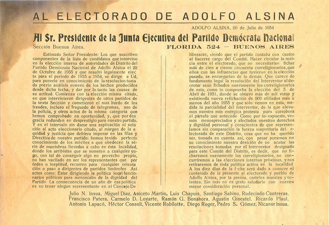 PDN ADOLFO ALSINA BOLETA 1934