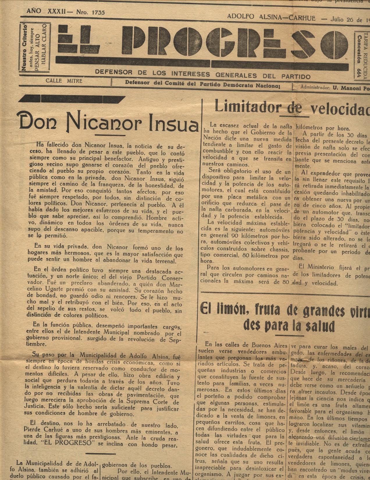 NICANOR RAMON INSUA NECROLOGICA