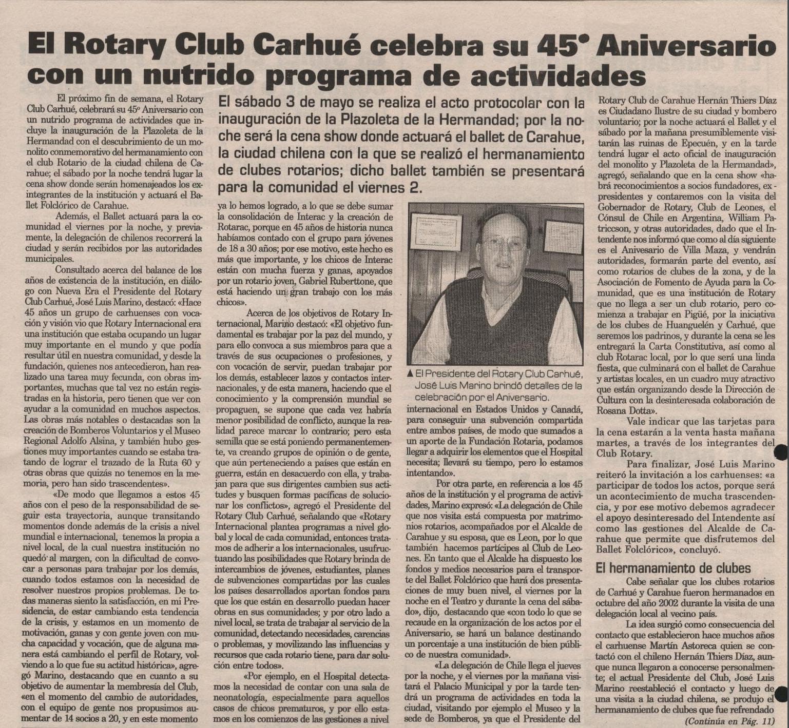 ROTARY CLUB CARHUE CARAHUE HERMANAMIENTO