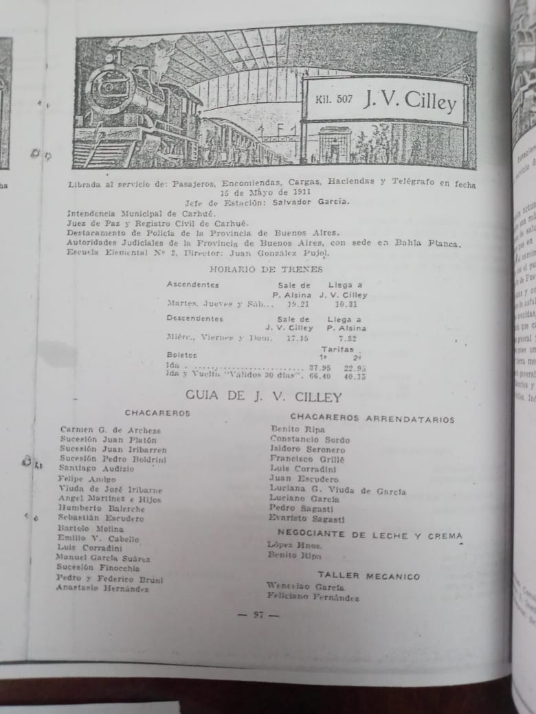 Ficha técnica la estación J.V Cilley del anuario del FCM de 1930