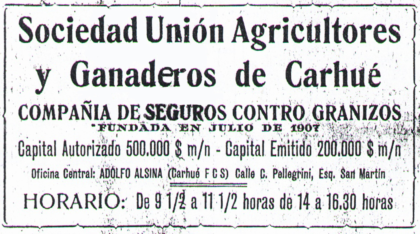 1927. Pub Unión Agricultores y ganaderos de Carhue Union agricultores ganaderos carhue