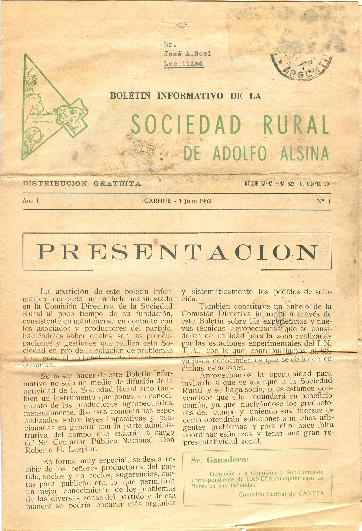 sociedad rural de ADOLFO ALSINA boletin